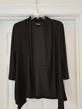 Roz & Ali Black Draped Open-Front Cardigan